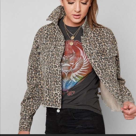 FREE PEOPLE Cheetah Leopard Print Denim Jacket NWT - Picture 2 of 12